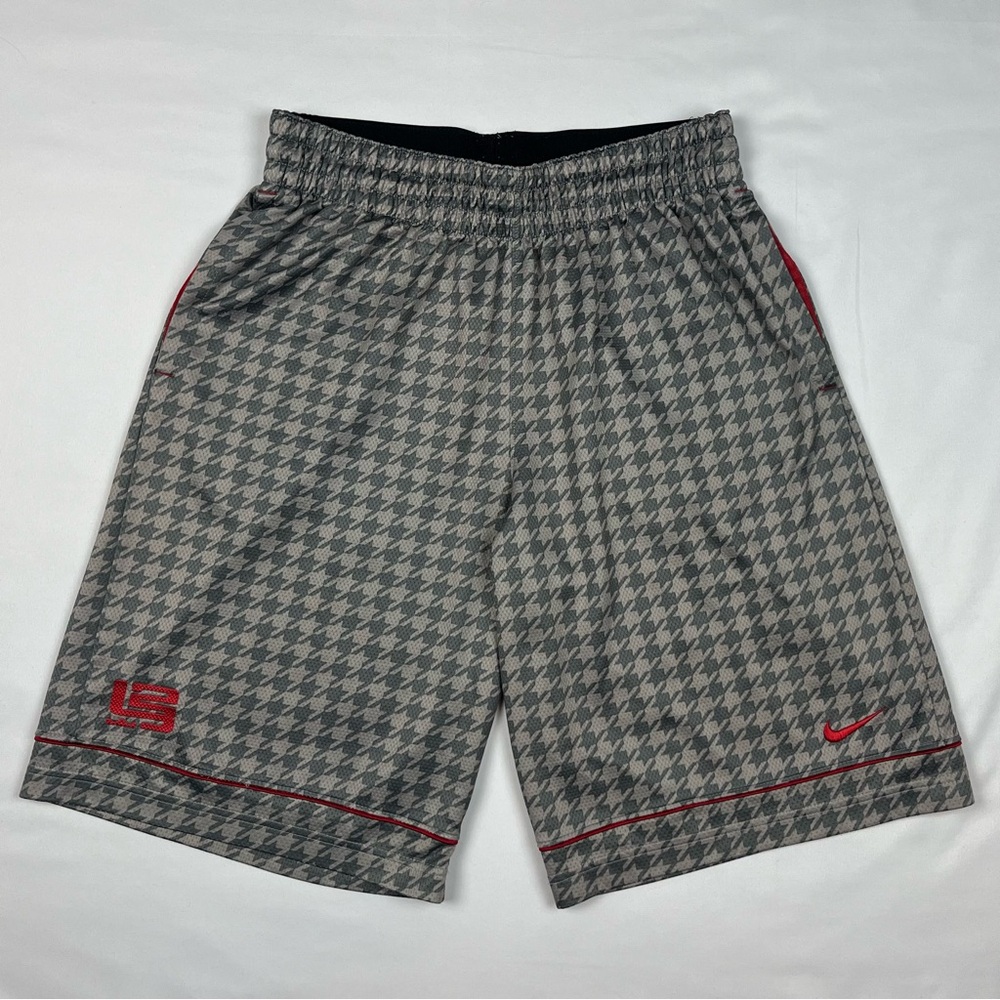 Nike Lebron James Mens Houndstooth Basketball Shorts Sz Medium Y2K Grey/Red C2